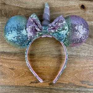 Disney Parks Unicorn Minnie Ears Pastel Sequin Bow Headband